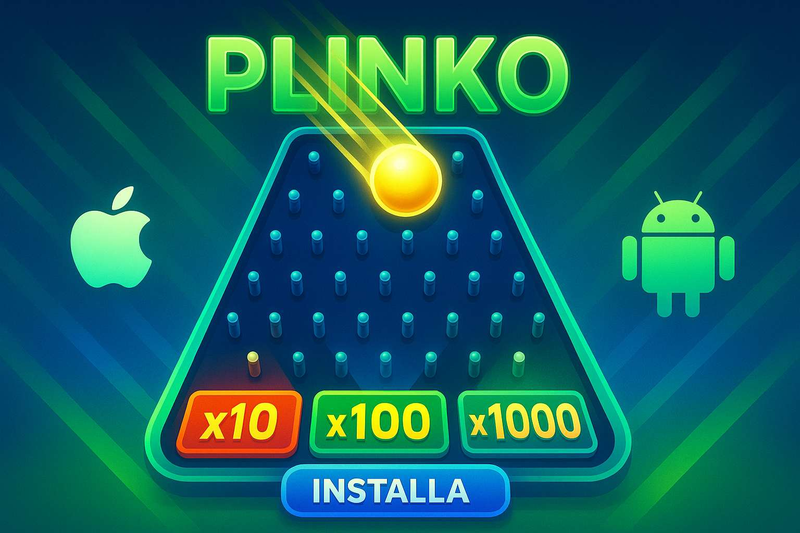 Plinko slot con pallina luminosa che scende sui pioli colorati verso moltiplicatori